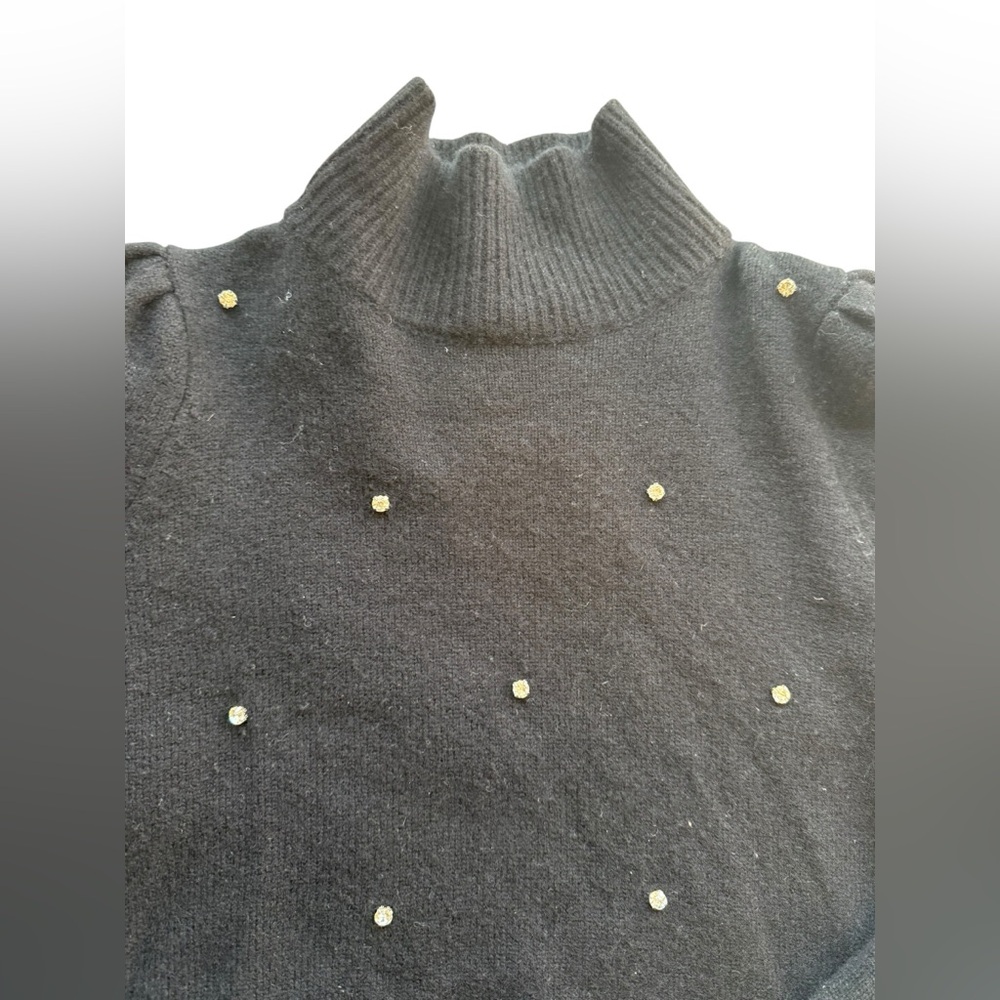 Milly Crystal Embellished Turtleneck Merino Wool Blend Sweater - Picture 5 of 8
